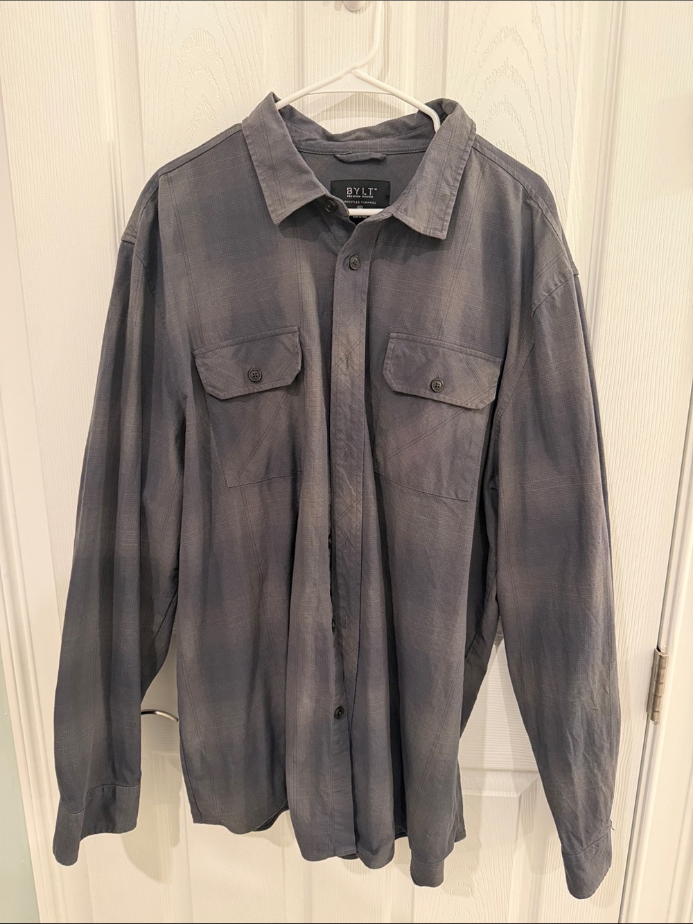 Bylt - 3XL - Men's Gray Button-Up Long Sleeve Flannel Shirt